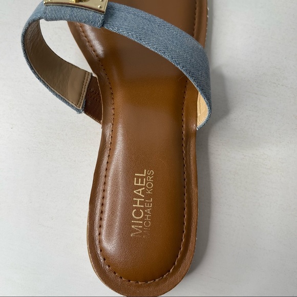 Michael Kors Hamilton Denim/Brown Leather Sandals Size 7.5 - Picture 3 of 6